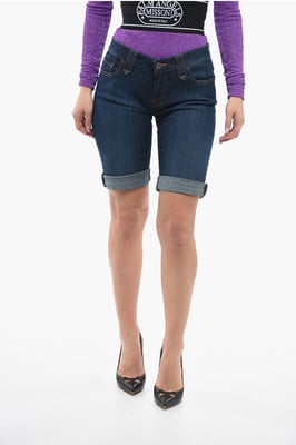 Blå stretchiga jeansshorts med 5 fickor