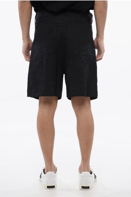 Embroidered 90SLOGO Linen Shorts in Blue