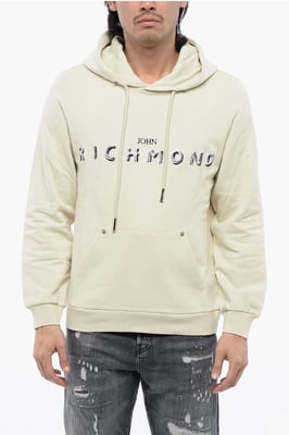 Beige huvtröja i borstad bomull med broderad logotyp
