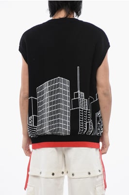 Broderad SKYLINE Ärmlös Tröja i Svart