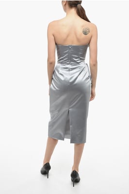 MM1 Satin Pencil Dress med Drapering i Silver