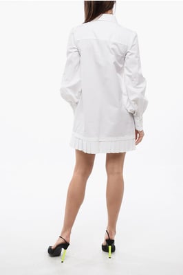 Popeline Skjortklänning med Plisserad Fåll i Vitt