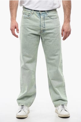 Rak passform OVERDYE LOGO-jeans med bälteshällor 24 cm i ljusblått