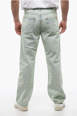 Rak passform OVERDYE LOGO-jeans med bälteshällor 24 cm i ljusblått