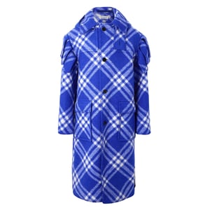 Burberry blauw geruite wollen cape parka jas