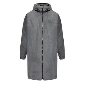 Burberry Grå kappa med huva och dragkedja, tryckt logotyp