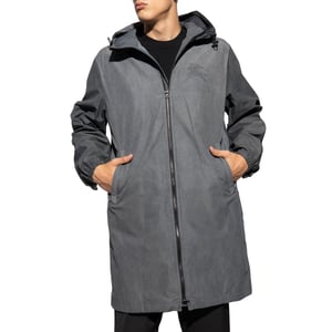 Burberry Grå kappa med huva och dragkedja, tryckt logotyp