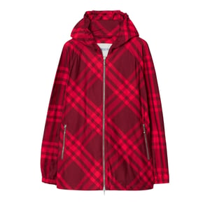Burberry Rutig Nylonjacka med Huva Röd Rutig Jacka