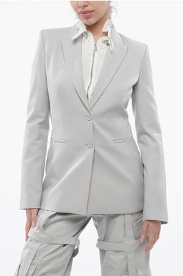 Grå, smal kavaj med Peak Lapel-mönster och CORPORATE TECH-krage