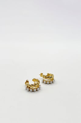 Double Heart Pearl Huggie Earrings