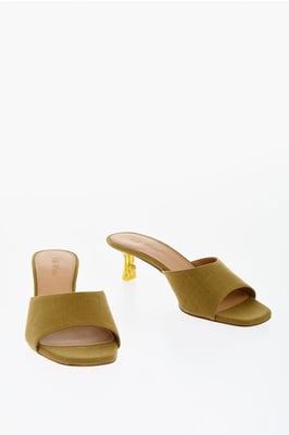 Öppen tå i linneblandning LOLLIPOP mules med klack 5 cm i grönt