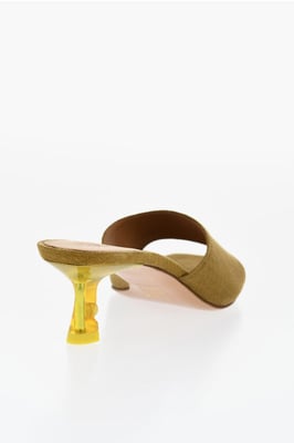 Öppen tå i linneblandning LOLLIPOP mules med klack 5 cm i grönt