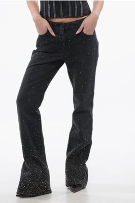 Låg midja BLING utsvängda jeans med heltäckande strass 2 i svart