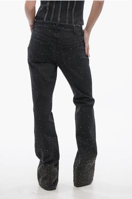 Låg midja BLING utsvängda jeans med heltäckande strass 2 i svart