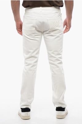5-ficks slim fit-jeans med bälteshällor, 18 cm i vitt