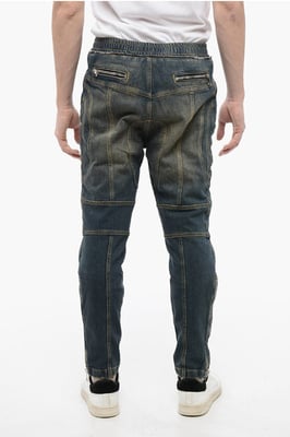 Vintage tvättade bikerjeans med resår i midjan 15 cm i blått