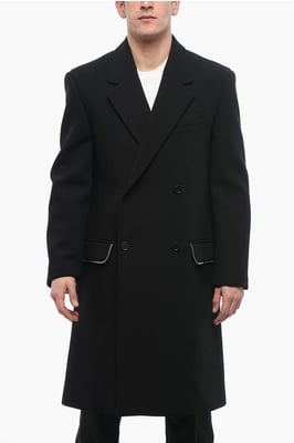 Double-breasted ZIP AROUND Virgin Wool Coat in Black