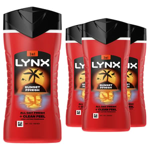 Lynx Men Sunset Fresh 3 in 1 Body Wash with Long Lasting Fragrance 225ml, 3 Pack