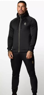Gym King Mens Black Gold Poly Reflective Tracksuit