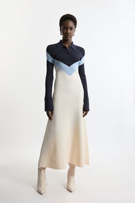 Viscose Blend Rib Knit Polo Top Maxi Dress