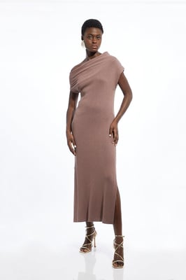 Cashmere Blend One Off The Shoulder Maxi Dress