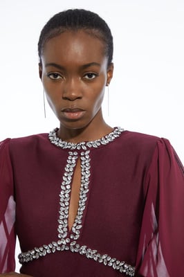 Bandage Embellished And Chiffon Sleeve Figure Form Knit Top