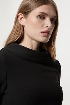Tailored Structured Crepe Roll Neck Pencil Midi Dress