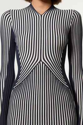 Stripe Fitted Long Sleeve Knitted Midi Dress