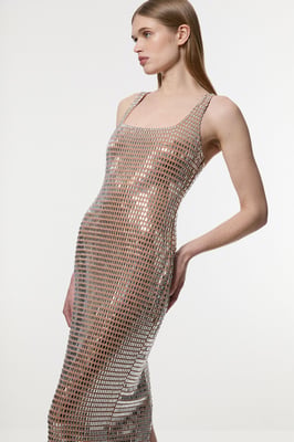 Premium Crystal Embellished Jersey Midi Dress