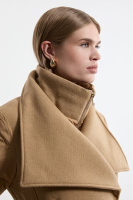 Wool Blend Hybrid Puffer Belted Midi Coat