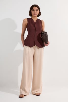 Premium Linen Wide Leg Tailored Trouser
