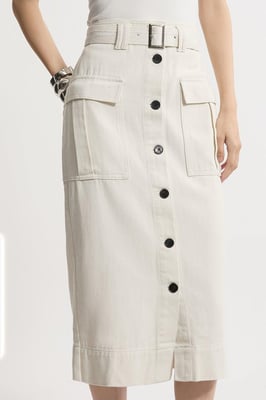 Denim Cargo Pocket Belted Midi Skirt