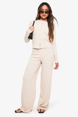 Rib Cardigan and Wide Leg Trouser Co-ord