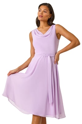 Cowl Neck Tie Waist Dress