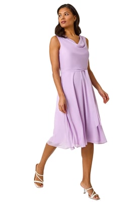 Cowl Neck Tie Waist Dress