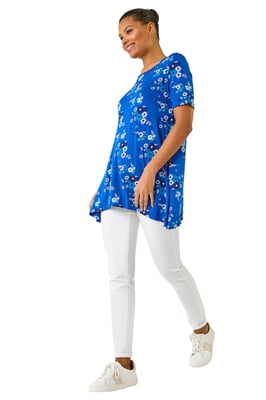 Floral Print Hanky Hem Tunic Top