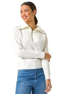 Collar Zip Neck Knit Jumper