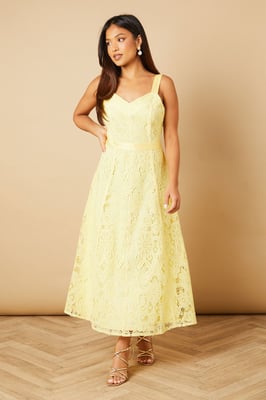 Petite Floral Lace V Neck Midi Dress