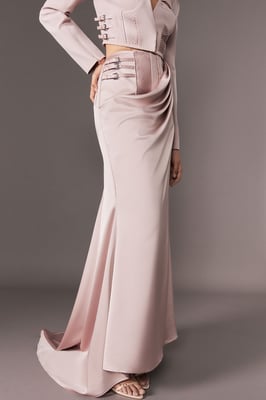 Archive Collection - Tailored Satin Drape Corset Detail Fishtail Maxi Skirt