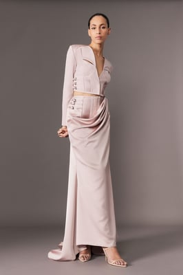 Archive Collection - Tailored Satin Drape Corset Detail Fishtail Maxi Skirt