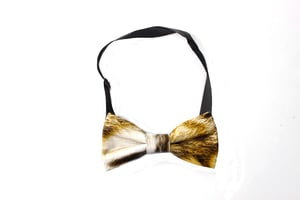 Faux Leather Bow Tie in Beige Print