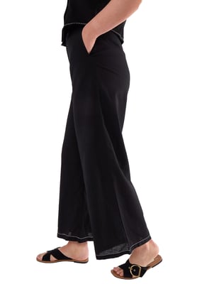 Black Contrast Embroidery Stitch Detail Trouser