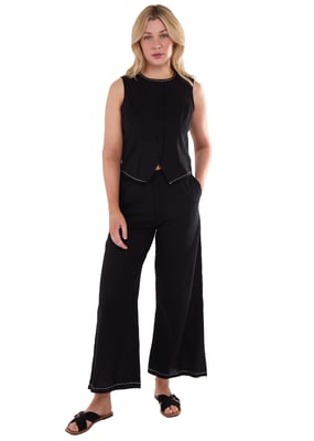Black Cotton Contrast Stitch Detail Waist Coat