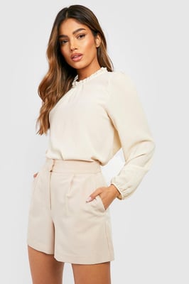 Frill Neck Long Sleeve Woven Blouse