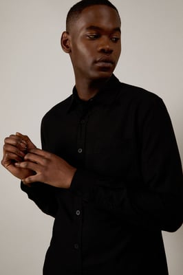 Black Linen Blend Long Sleeve Shirt