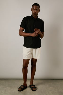 Black Linen Blend Short Sleeve Shirt