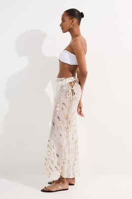 Beach Metallic Thread Tie Waist Maxi Skirt