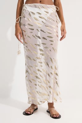 Beach Metallic Thread Tie Waist Maxi Skirt