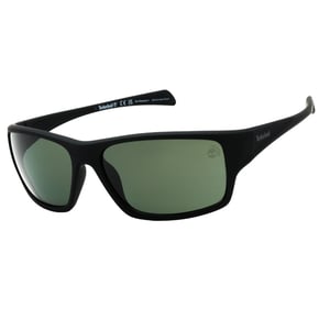 Timberland Matte Black Inramade Gröna Solglasögon med Polariserade Linser