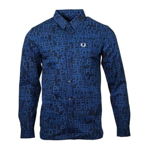 Fred Perry All-Over Logo Shaded Cobalt Long Sleeve Shirt